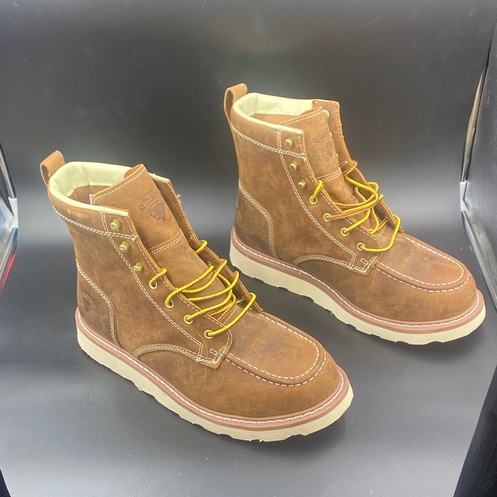 Men's Brown Leather (steel toe) Boots with Yellow Laces